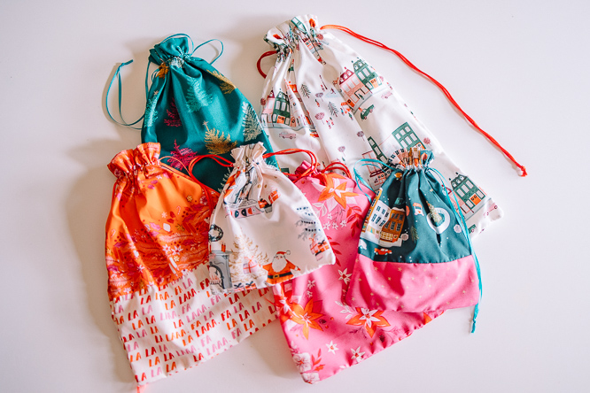 Colorful Christmas Sewn Gift Bags - We Like Sewing
