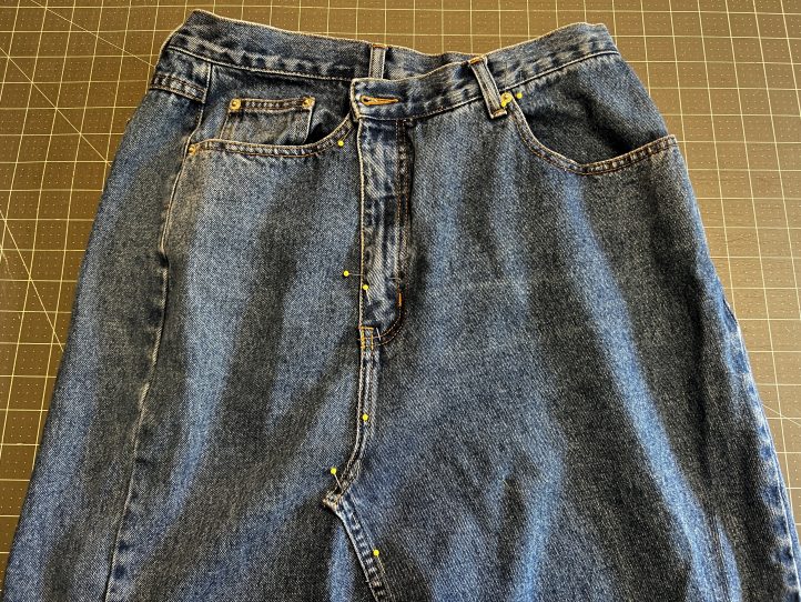 Crossover Jeans to Denim Skirt Refashion - We Like Sewing
