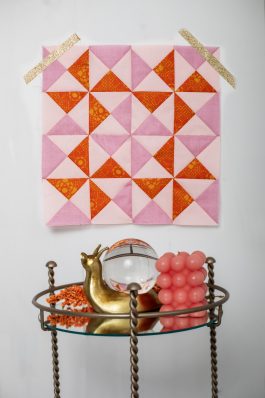 Peony Pinwheels Hourglass Quilt Block